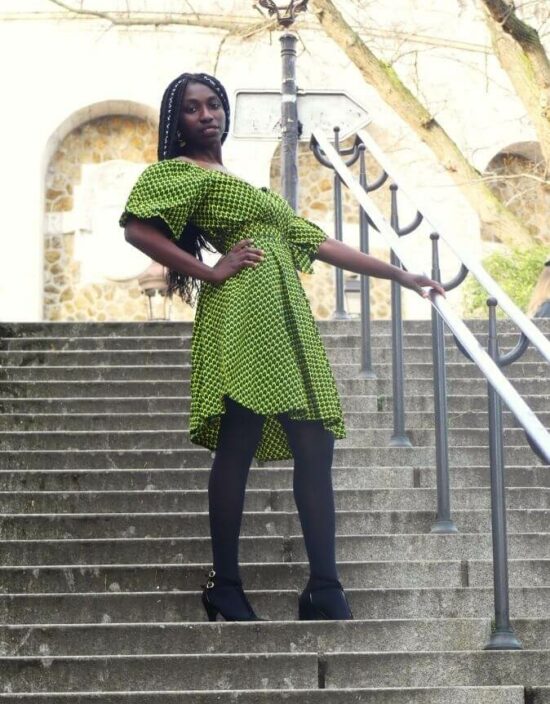 Robe été Mya verte en wax africain, tissu ethnique à motifs, robe d'été