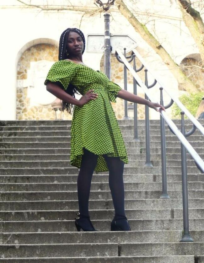 Robe été Mya verte en wax africain, tissu ethnique à motifs, robe d'été