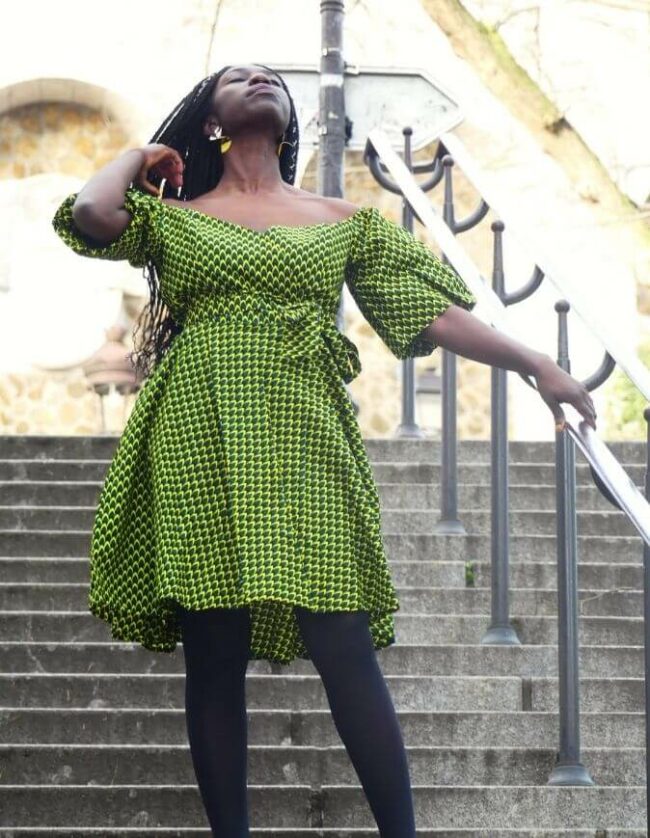 Robe été Mya verte en wax africain, tissu ethnique à motifs, robe d'été