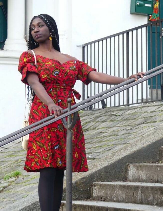 Robe été Mya verte en wax africain, tissu africain coloré