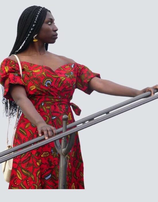 Robe été Mya rouge en wax africain, tissu africain coloré