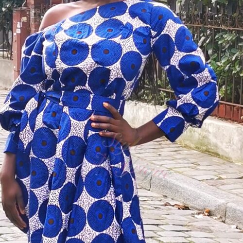 Robe été Mya bleue en wax africain motifs ethnique coton été