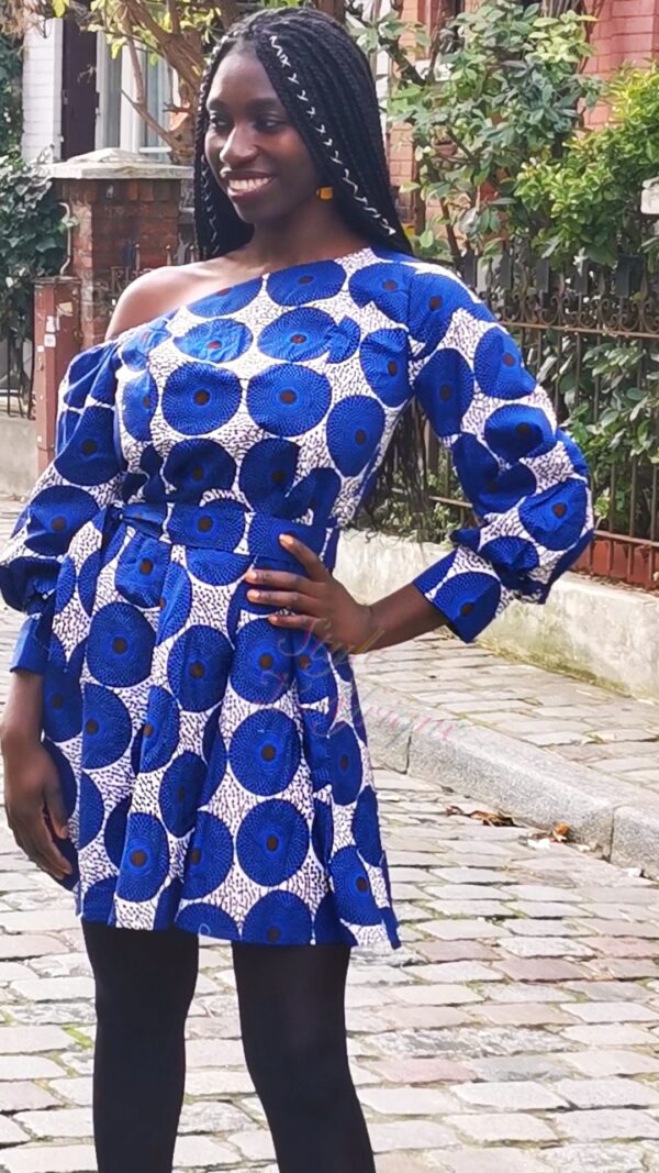 Robe été Mya bleue en wax africain motifs ethnique coton été