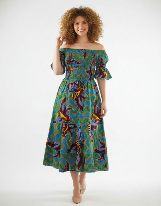 Robe été Lydia en wax africain motifs ethnique coton été
