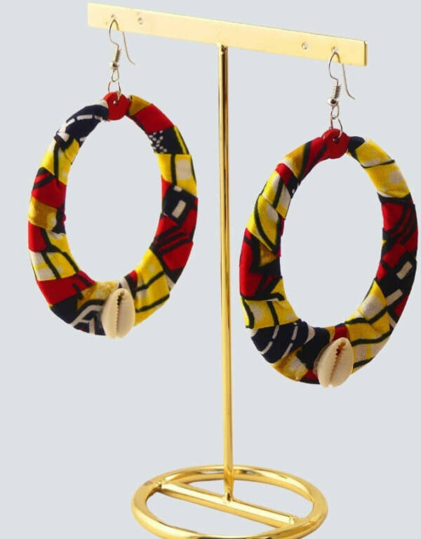 Créoles anneaux rouge wax africain bijoux boucles d'oreilles