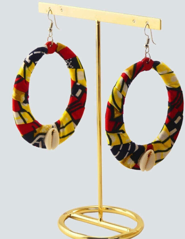 Créoles anneaux rouge wax africain bijoux boucles d'oreilles