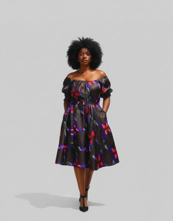 Robe été évasée bazin wax africain femme