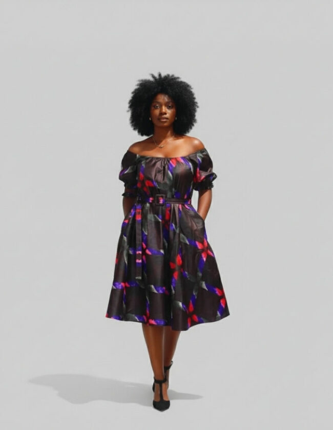 Robe été évasée bazin wax africain femme