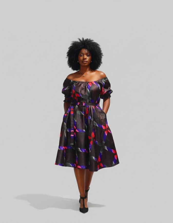 Robe été évasée bazin wax africain femme