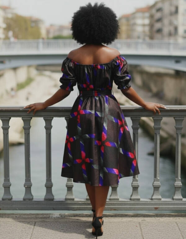 Robe été évasée bazin wax africain femme