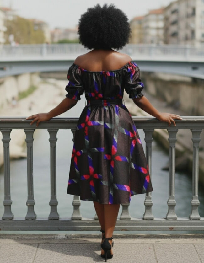 Robe été évasée bazin wax africain femme
