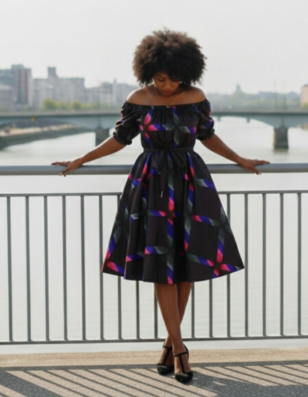 Robe été évasée bazin wax africain femme