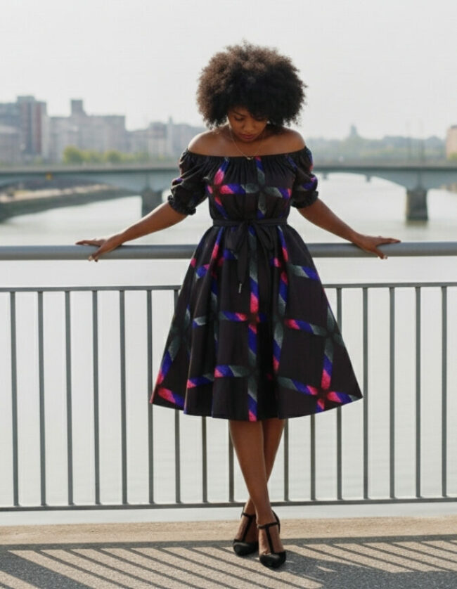 Robe été évasée bazin wax africain femme