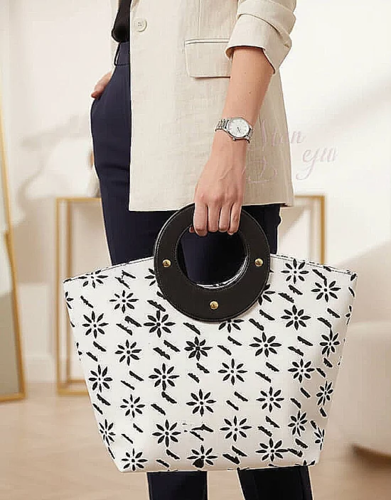 Sac anse wax blanc africain ethnique tribal idée cadeau tissu avec anse