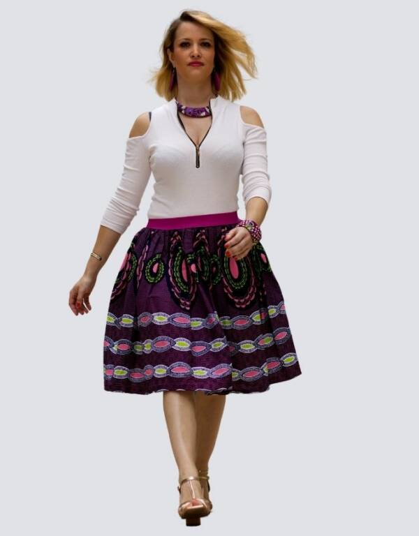 Jupe wax violet élastique jupe patineuse évasée wax africain femme. jupe patineuse wax africaine ethnique jupe midi africaine wax pagne pour femme fleuri été