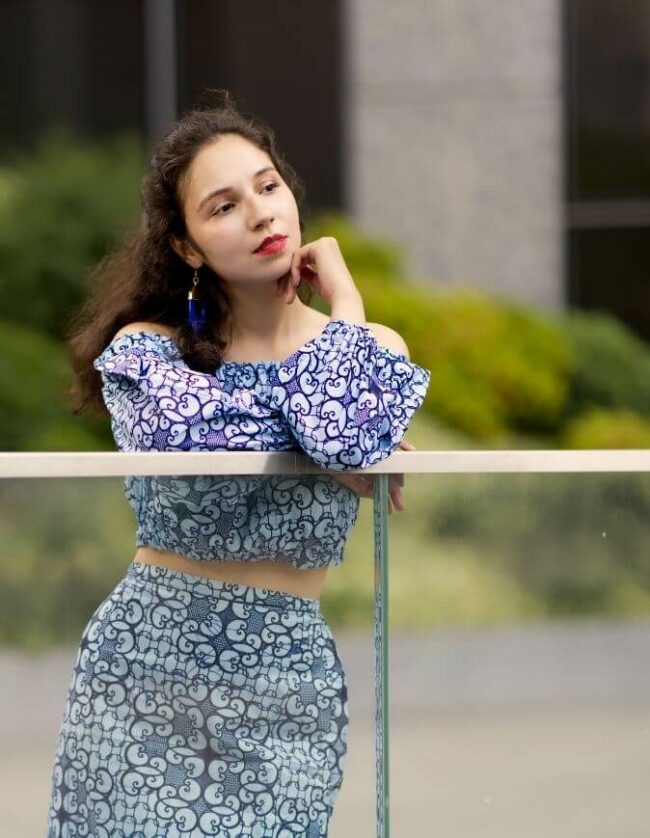Ensemble Alisée bleu wax jupe et crop top pour femme en coton