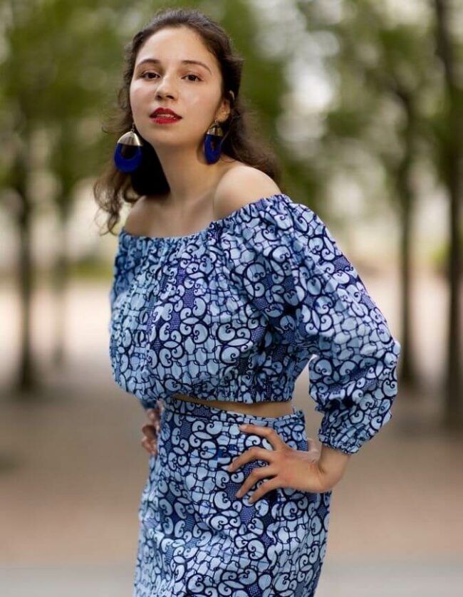 Ensemble Alisée bleu wax jupe et crop top pour femme en coton