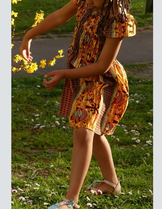 Robe Fillette lilie wax africain coton