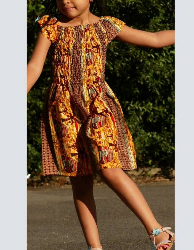 Robe Fillette lilie wax africain coton