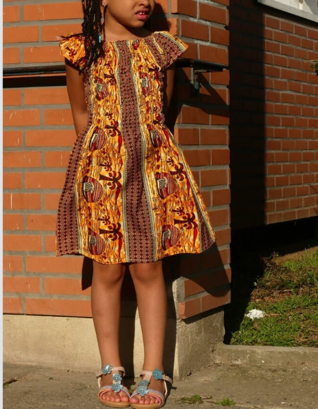 Robe Fillette lilie wax africain coton