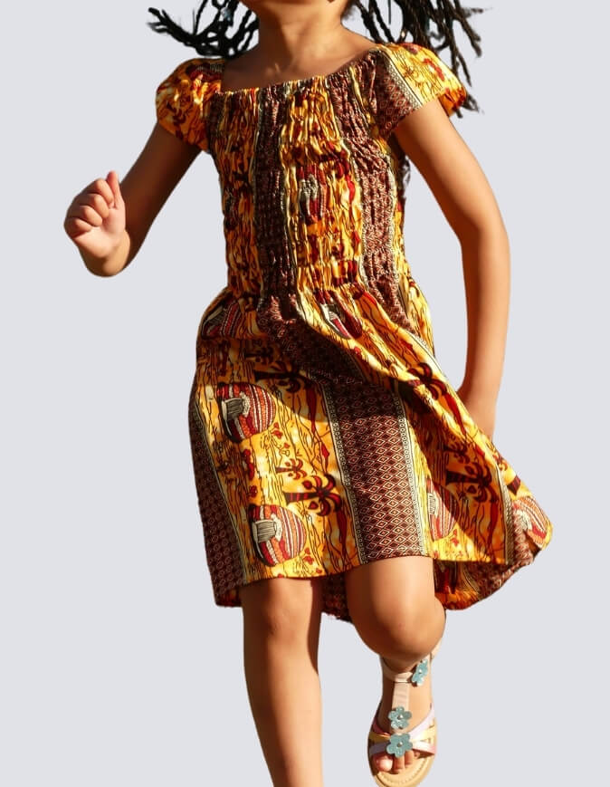 Robe Fillette lilie wax africain coton