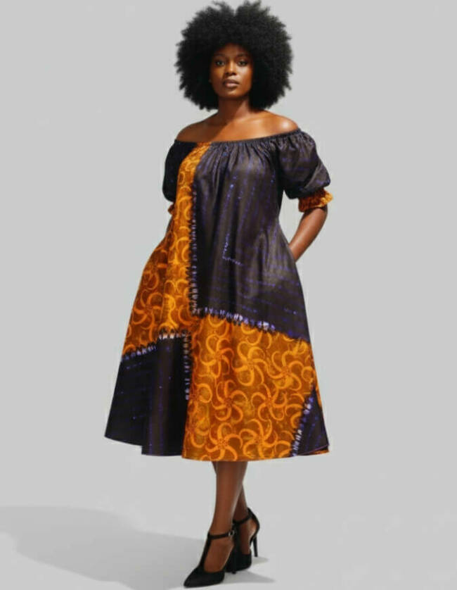 Robe Dolisie évasée bazin en wax africain pour femme