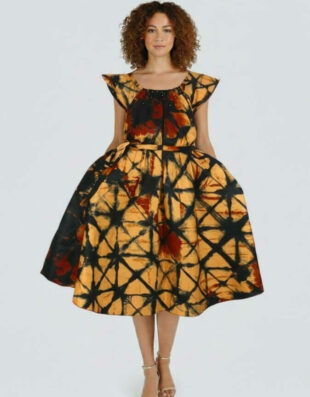 Robe Rosa évasée bazin africain wax coton