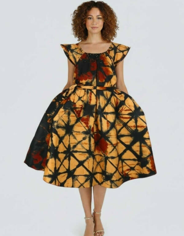 Robe Rosa évasée bazin africain wax coton