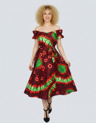 Robe Paula évasée bazin wax africain pour femme