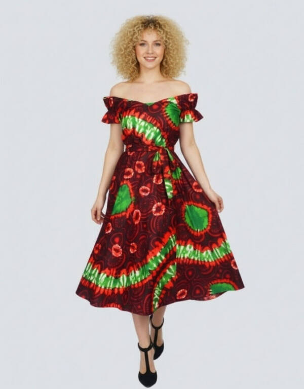 Robe Paula évasée bazin wax africain pour femme