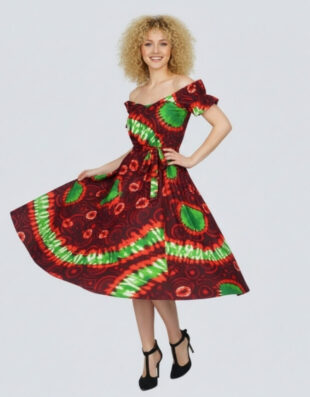 Robe Paula évasée bazin wax africain pour femme