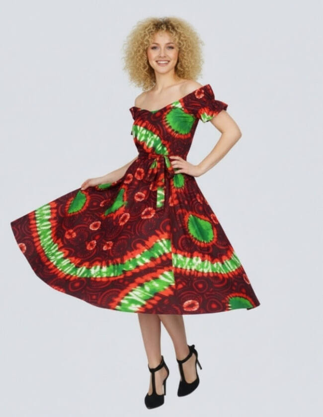 Robe Paula évasée bazin wax africain pour femme