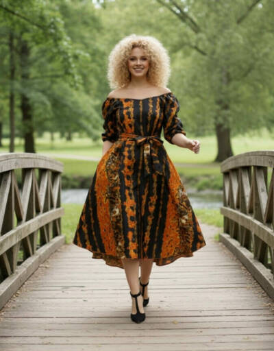 Robe Lulu évasée bazin en wax africain pour femme