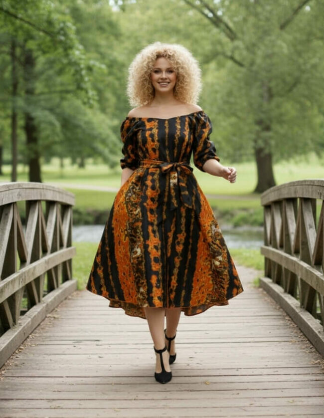 Robe Lulu évasée bazin en wax africain pour femme