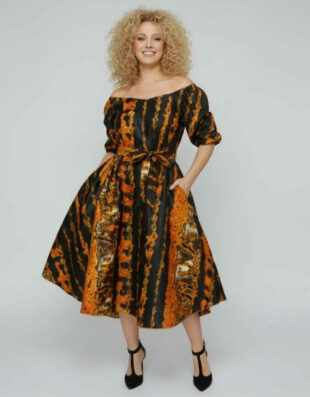 Robe Lulu évasée bazin en wax africain pour femme