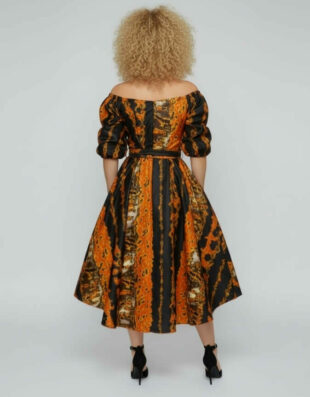 Robe Lulu évasée bazin en wax africain pour femme