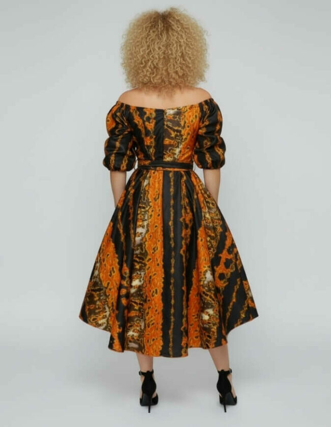 Robe Lulu évasée bazin en wax africain pour femme