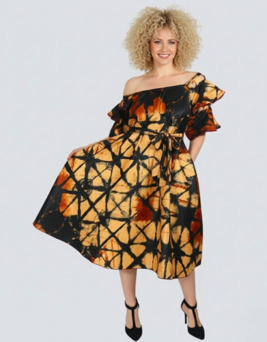 Robe Rosette évasée bazin africain wax coton