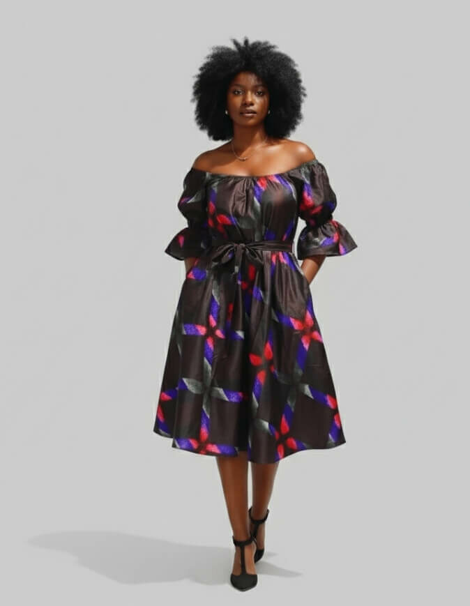 Robe Sibiti évasée bazin africain pour femme wax