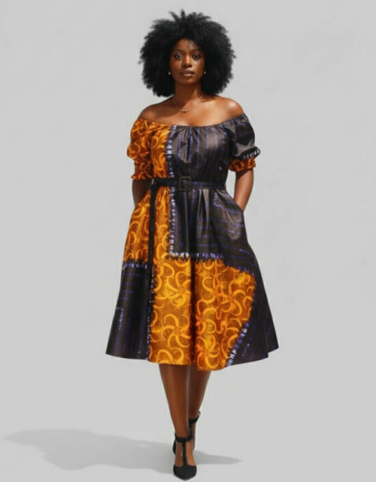 Robe Dolisie évasée bazin en wax africain pour femme