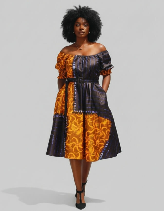 Robe Dolisie évasée bazin en wax africain pour femme