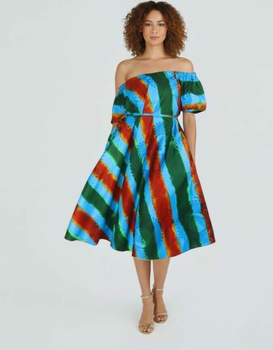 Robe Lizie évasée bazin pour femme wax africain