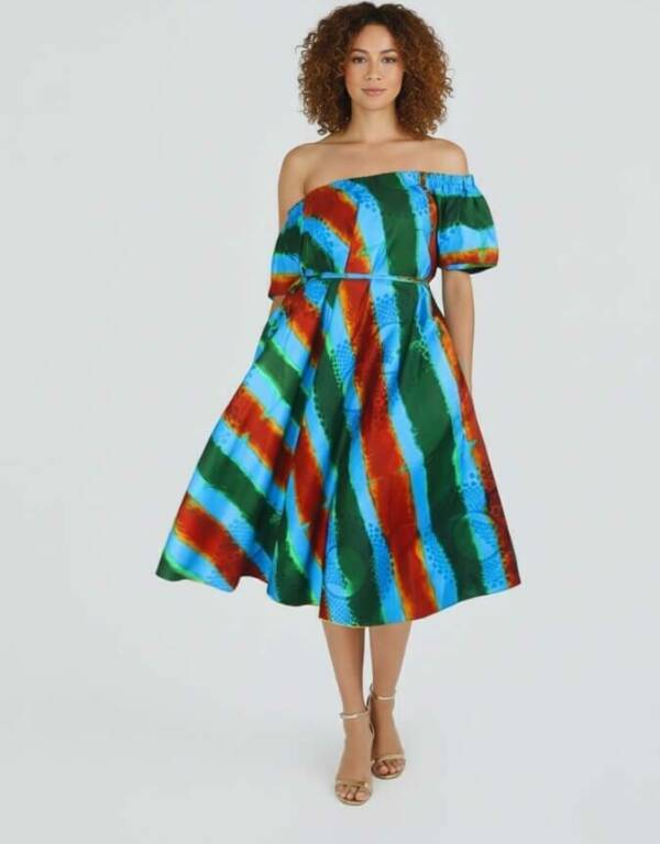 Robe Lizie évasée bazin pour femme wax africain