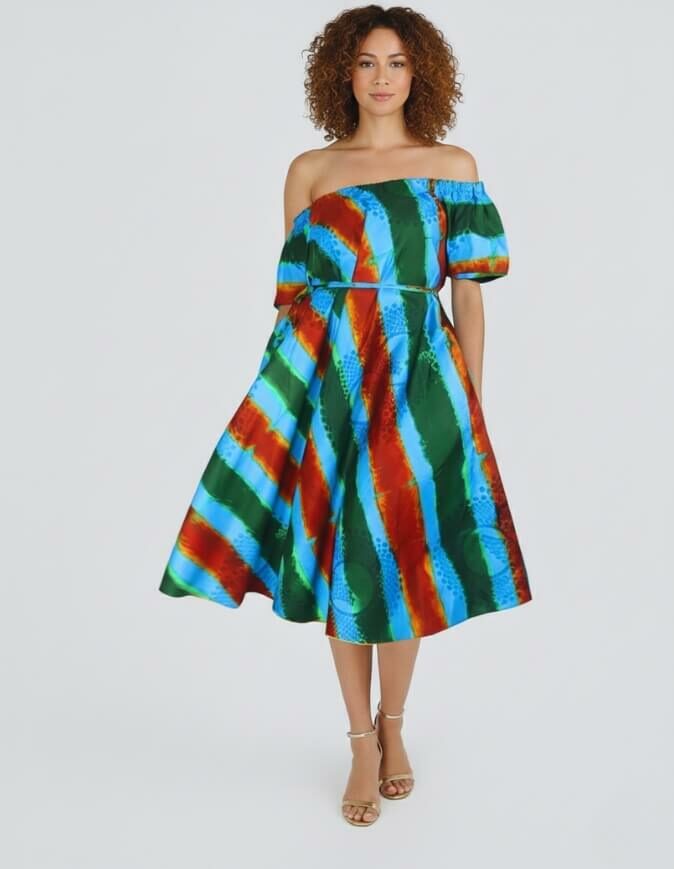 Robe Lizie évasée bazin pour femme wax africain