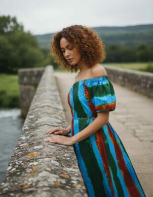 Robe Lizie évasée bazin pour femme wax africain