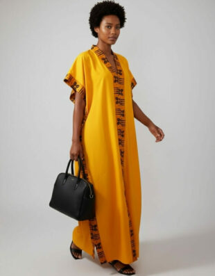 robe longue boubou robe tunique bogolan jaune caftan africain en wax