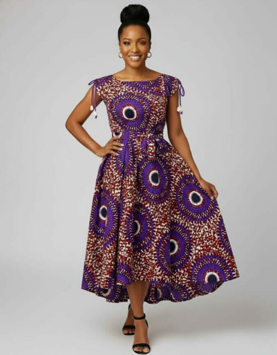 Jolie robe pati violet africaine pour femme