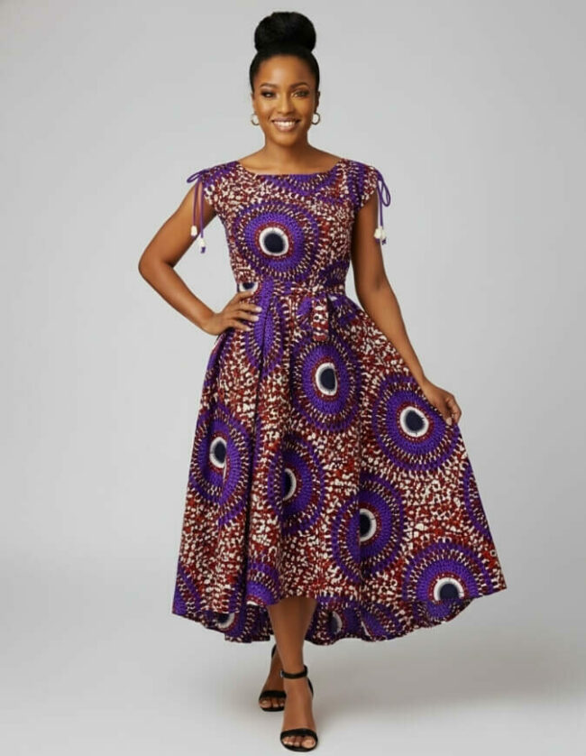 Jolie robe pati violet africaine pour femme
