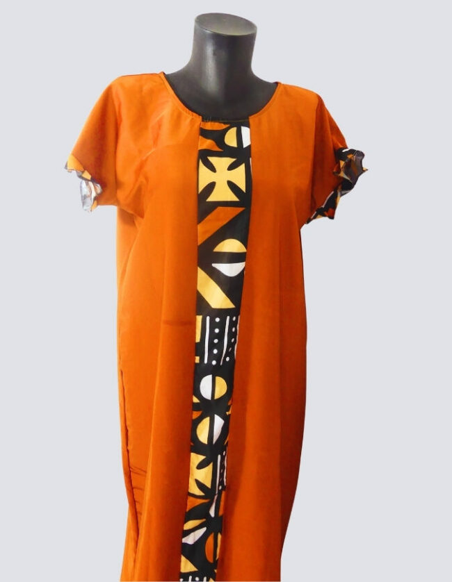 robe longue boubou robe tunique bogolan orange caftan africain en wax