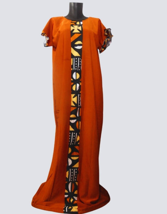 robe longue boubou robe tunique bogolan orange caftan africain en wax